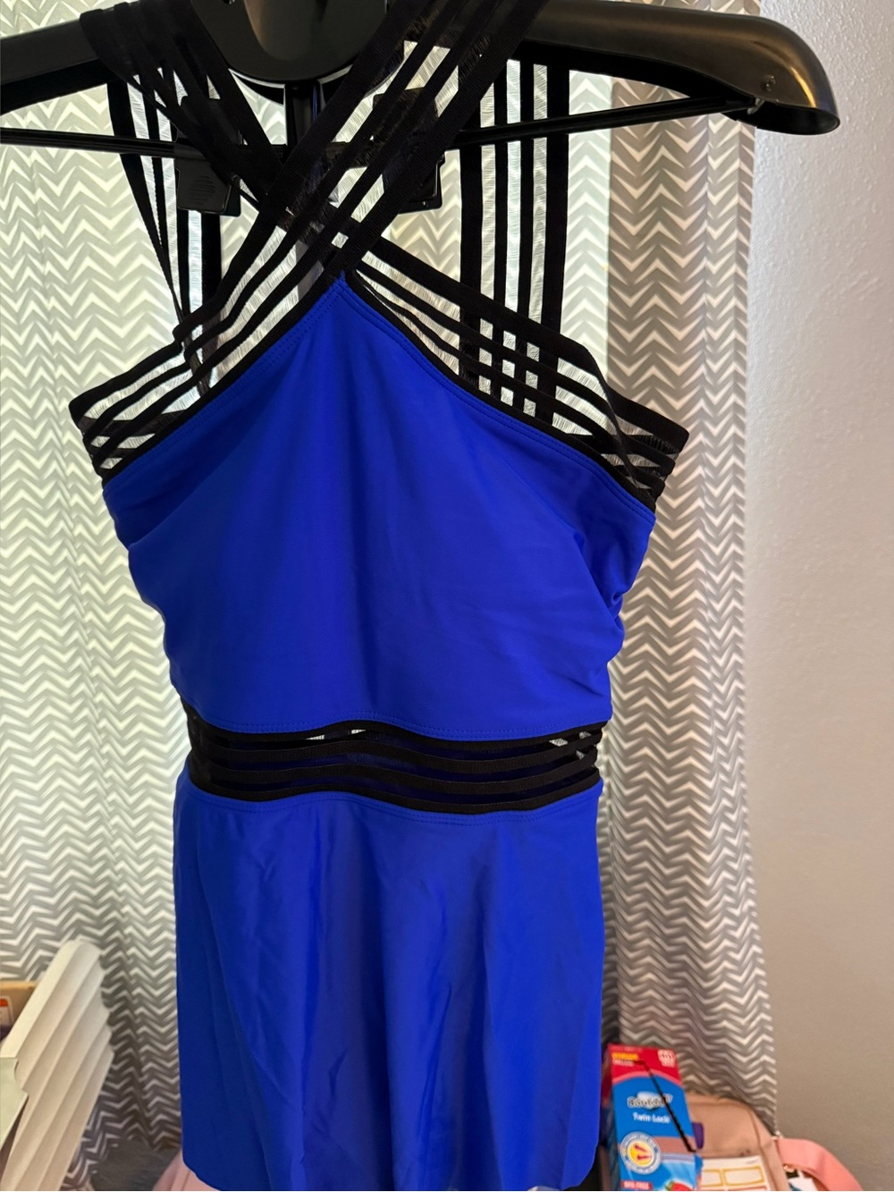 Blue Strappy One pc Swimsuit with Black Trim details #10